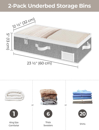 StorageWorks Large Under Bed Storage Containers with Handles and Label Holder, 2 Pack Ultra-thick Fabric Underbed Bins, Closet Organizer for Clothes, Blankets, Sweater
