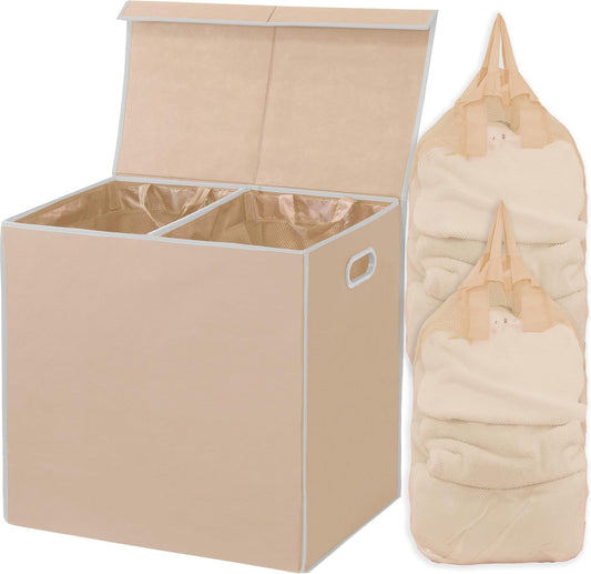 Simple Houseware Double Laundry Hamper with Lid and Removable Bags, Black