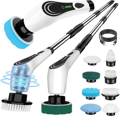 6-in-1 Cordless Electric Spin Scrubber with Long Handle | Power scrubber, bathroom scrubber, 47.2 in long handle, 2 speed scrub brush, IPX7 rated body, kitchen, tile, tub, floor