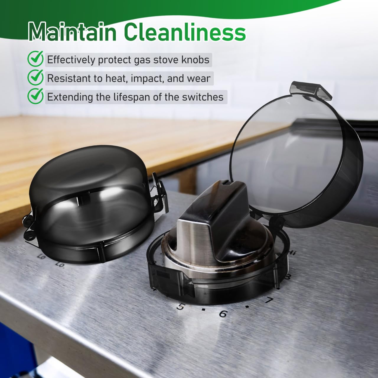 Gas Stove Knob Covers 5Pcs Childproof Stove Safety Covers for Kitchen Oven Knob Lock Protection Easy Install Black 3.54 Inch