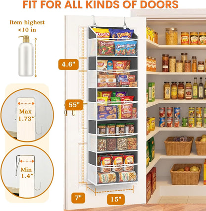 Over The Door Organizer, 5-Tier Extra Large Behind Door Storage with 10 Big Front & 10 Mesh Pockets, 80lb Capacity, Hanging Storage Organizer with Clear Window Kids Toys, Shoes, Diapers, Light Grey