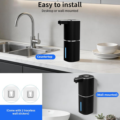 Automatic Foaming Soap Dispenser, Touchless Rechargeable Hand Soap Dispenser, 4 Adjustable Levels, 1200mAh Battery, Large Display, for Kitchen & Bathroom (Black, Foaming)