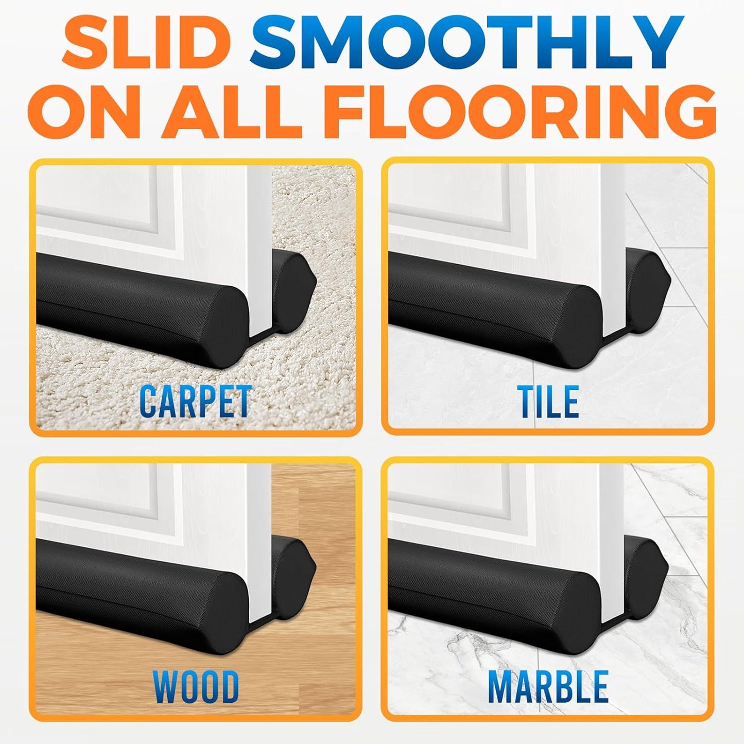 Comfyanno Under Door Draft Stopper - Bottom Door Seal & Gap Filler- Fits 30” to 36” Door, Block Noise, Sound, Air, Bugs, Dust, Easy to Install, Double Side Block, No Adhesive, Black