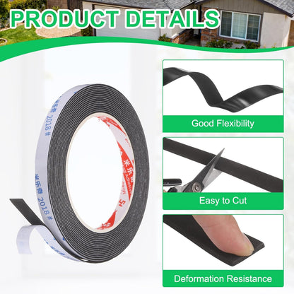 PATIKIL Sponge Rubber Foam Tape, 5/8" W x 1/8" t x 16.4ft l Self-Adhesive Foam Insulation Tape Weather Stripping for Window Door Soundproofing Weatherstrip AC Seal Strip, Black