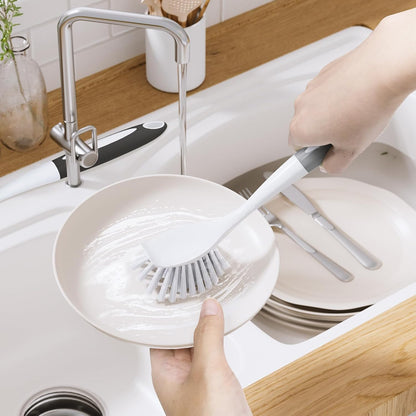 Amazer Dish Brush with Handle, 2 Pack Kitchen Scrub Brushes for Cleaning, Dish Scrubber with Stiff Bristles for Sink, Pots, Pans