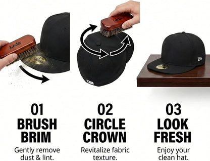 Lids Premium Horsehair Hat Brush - Soft Bristle Wood Handle Felt Hat Cleaner - Professional Hat Brush Cleaning Removes Dust Stains Pet Hair from Cowboy, Felt, Wool Fedoras, Baseball Caps & Snapbacks