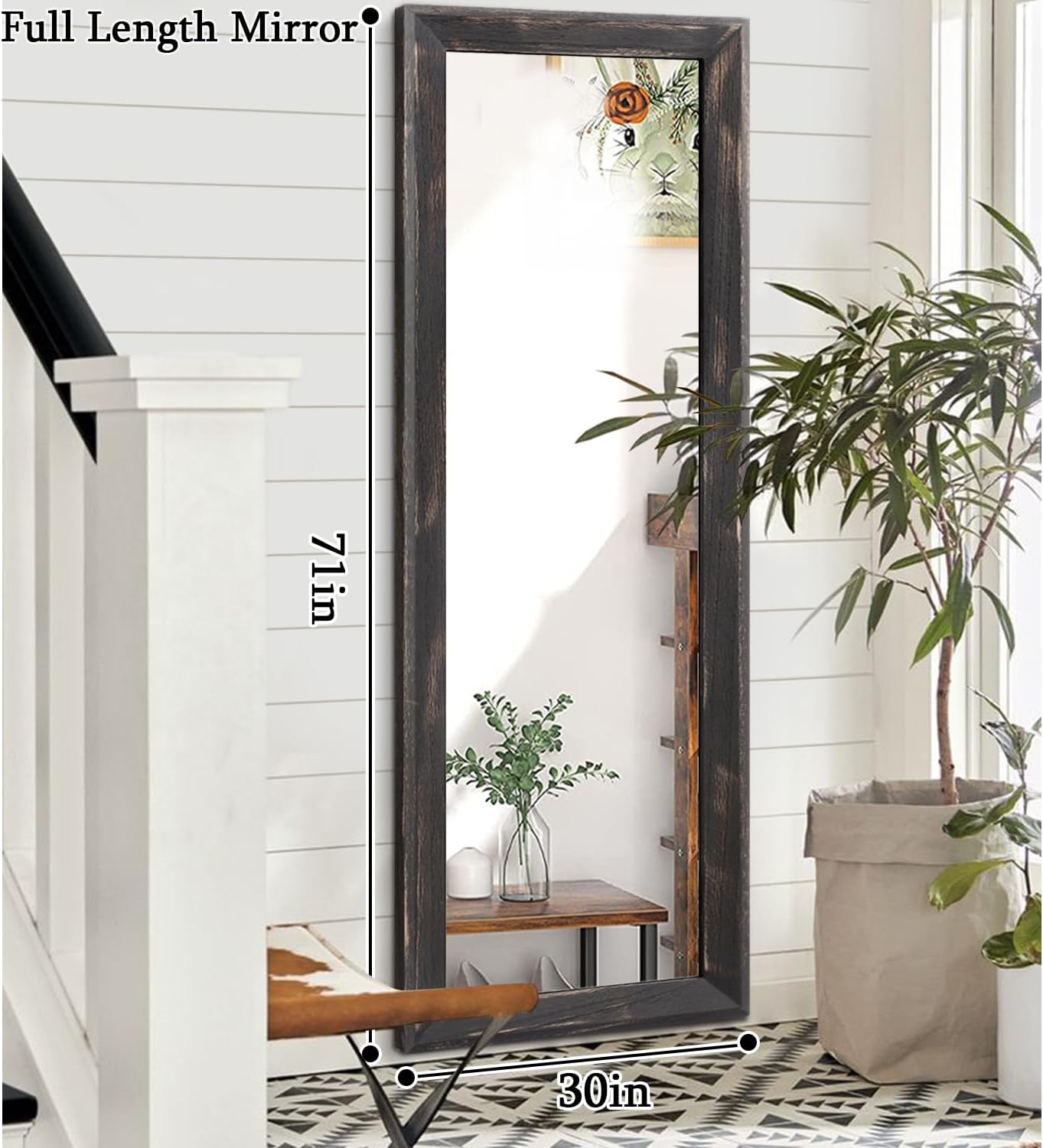 AAZZKANG Full Length Mirror Rectangle Wood Framed Large Wall Mirrors Black | 47"x16" Bedroom Living Room Bathroom Dressing Room Entryway Hanging Mirror