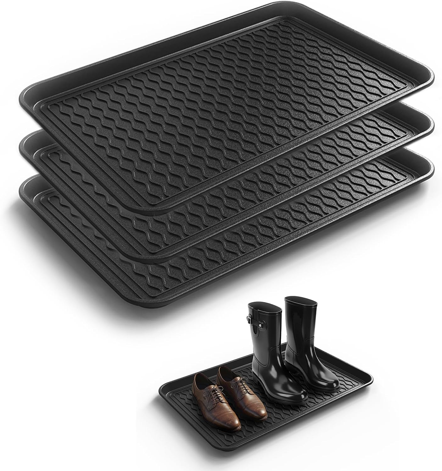 Boot Trays for Entryway, Multifunctional Shoe Mat with Cleaning Brush, Boot Tray for Shoes Plants Pots Pet Bowls