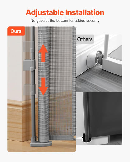 VEVOR Retractable Baby Gate, 34 inch Tall, Extends up to 71 inch Wide, Retractable Gate for Kids or Pets, Mesh Material, Easy to Install for Indoor Stairs, Doorways, Hallways, Playrooms, Gray