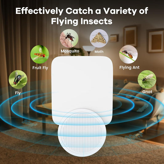 Fly Trap Indoor, 2 Devices + 6 Refills Fruit Fly Trap Plug-in, Sticky Gnat Trap for Home, Flying Insect Catcher for Kitchen, Bedroom & Houseplants, Safe for Kids & Pets