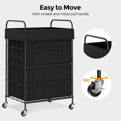 2 Section Laundry Hamper with Wheels and Brake, 100L Laundry Sorter Cart with 2 Removable Liner Bags, Metal Handle, Rolling Laundry Basket for Bedroom Laundry Room
