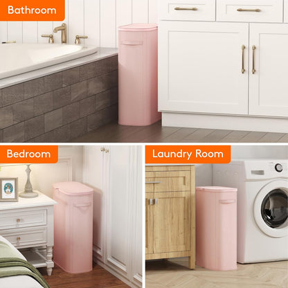 Lifewit Slim Laundry Basket with Lid, Narrow Laundry Hamper with Plastic Handles and Removable Bag, Tall Foldable Dirty Clothes Hampers for Laundry Room, Bedroom, Bathroom, Dorm, 65L Beige