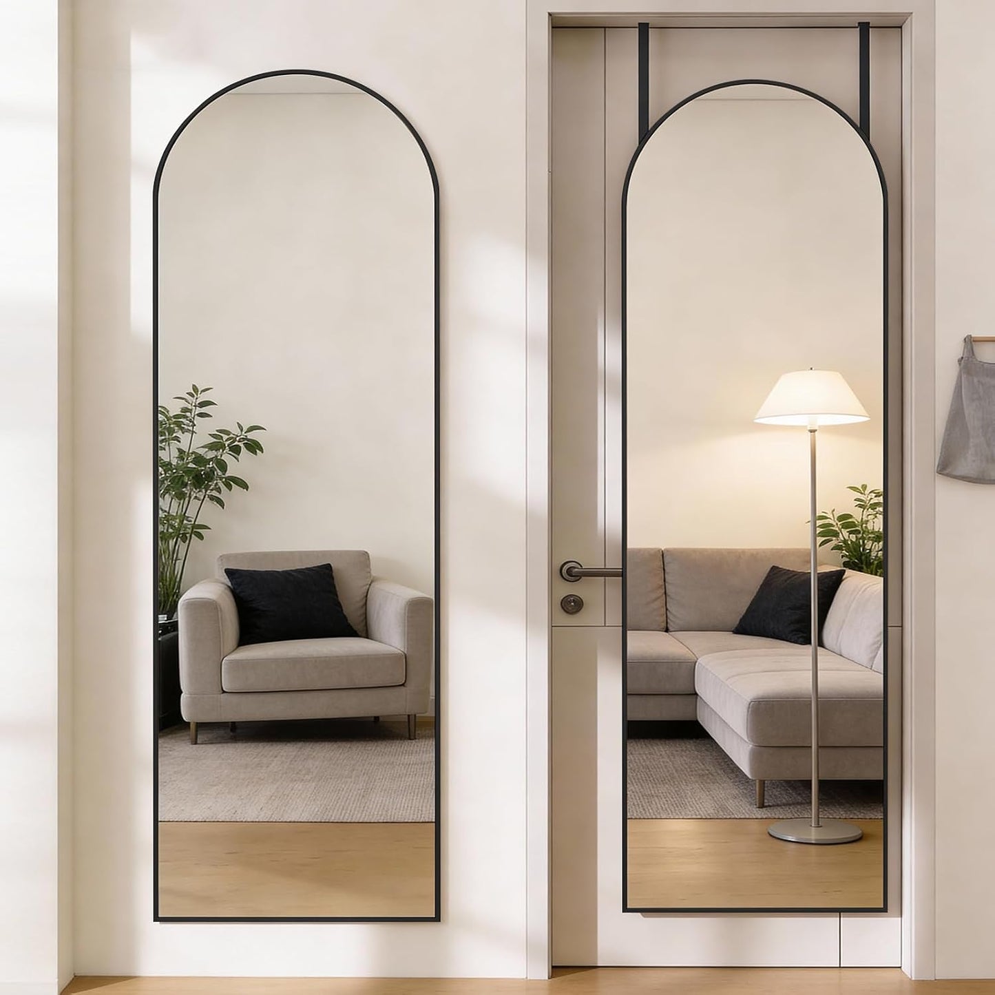 DUMOS 64"x21" Full Length Mirror, Full Body Mirror, Black | Aluminum Alloy Thin Frame, Leaning or Hanging, Suitable for Bedroom, Livingroom, Cloakroom