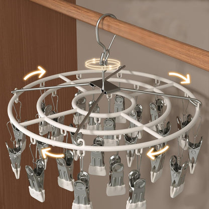 Drying Rack for Sock, Stainless Steel Sock Drying Rack with 24 Clips, Swivel Hook Windproof Hanger for Sock, Bras, Towel, Underwear, Laundry, Hat, Scarf, Pants, Gloves(Pink)