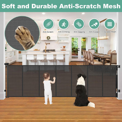 Reinforced 60" Wide Retractable Baby Gates with Upgraded Rods - Bottom Anti-Escape, 5 ft Mesh Baby Gate Retractable Dog Gate Indoor Pet Gate Retractable Stair Gate Outdoor Retractable Gate, Black