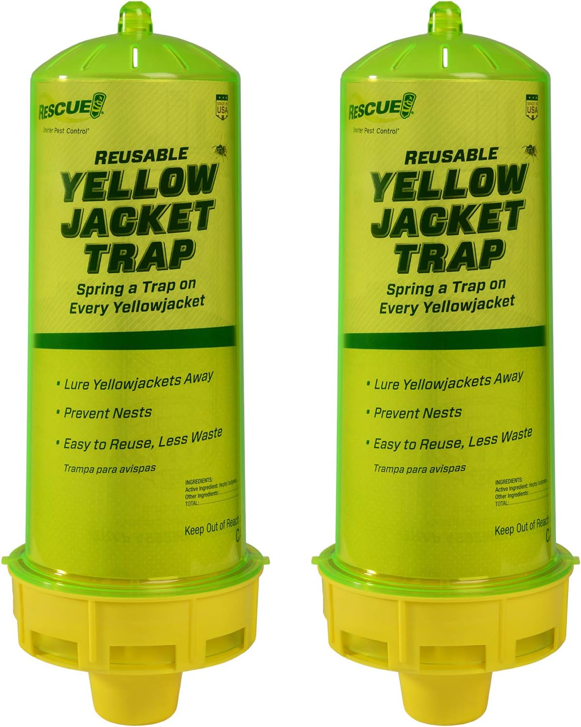 RESCUE! Reusable Yellowjacket Trap - 2 Pack + 2 Ten-Week Refills