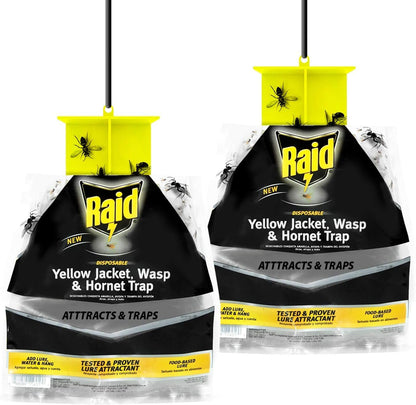 Raid Yellow Jacket, Wasp & Hornet Trap, 6 Pack, Disposable, Convenient, Hanging Fly Trap Bags with Food-Based Lure, No-Spray Outdoor Fly Traps Suitable Defense for Yards, Patios & Campsites