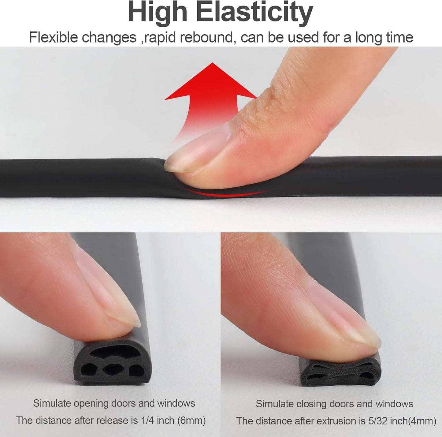 [New Upgrade] 19.7Ft Silicone Door Weather Stripping Door Seal Strip for Doors & Windows, Multi-Layer Soundproof Chamber Design, Self-Adhesive, Seal Large Gaps, Easy to Cut & Install