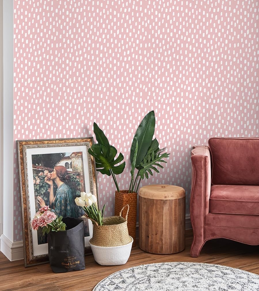 HAOKHOME Peel and Stick Wallpaper Boho Modern Dots Wall Paper Removable for Bathroom Caramel/White Contact Paper 17.3in x 9.8ft