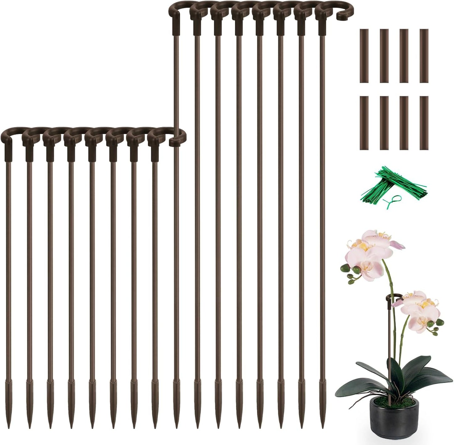 Plant Stakes 17inch &11inch SupKing Adjustable Length Plant Support Stake 16Pcs Orchid Stick with Clips for Indoor Outdoor,Garden Pole for Potted Tomato Amaryllis Vegetables Comes with 20 Ties (Green)