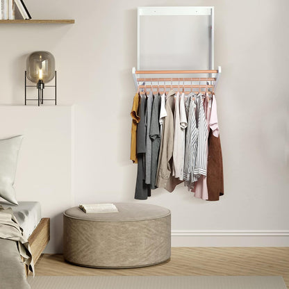 Wooden Wall Mounted Clothes Drying Rack for Laundry Room,White | Solid Wood Crossbar|Space-Saving Design|Easy Installation|Wall-mounted Pull-down Folding Design