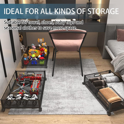 Under Bed Storage Containers, Under Bed Shoe Storage With Wheels, Foldable Bedroom Storage Organization with Handles, Under Bed Storage Bins Drawer For Clothes, Blankets And Shoes, Bedding