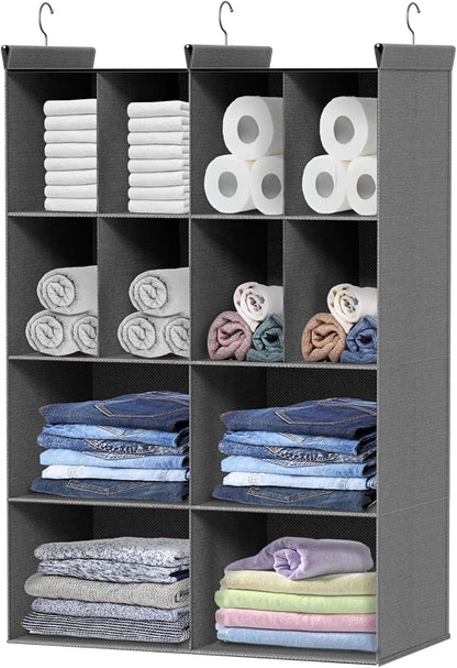 Ofiray-home 6 Tier Hanging Closet Organizer, 16 Compartments Sweater Organizer for Closet with 3 Sturdy Hooks, Closet Organizers and Storage, Wardrobe, Rv, Garment Rack, Grey