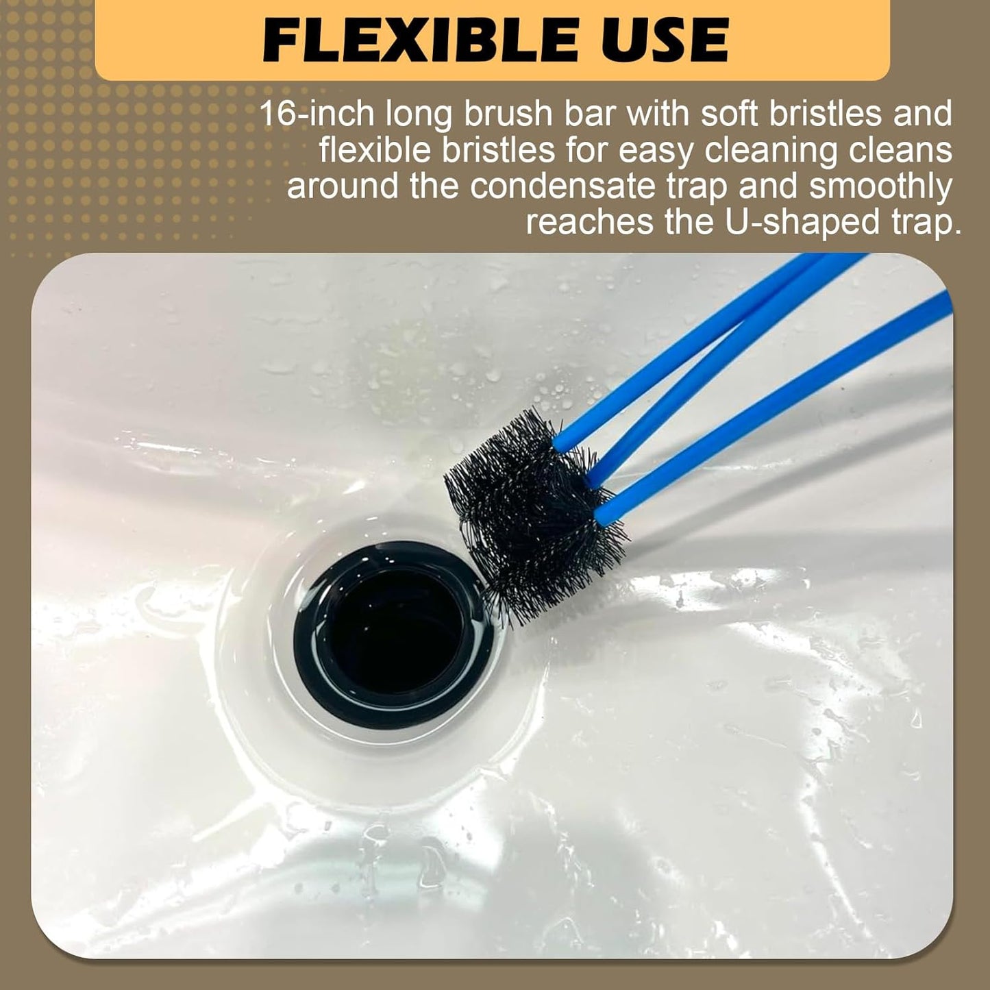 16-Inch Flexible AC Drain Line Cleaning Brush, 5-Pack, for Condensate P-Trap and HVAC Systems, Blue