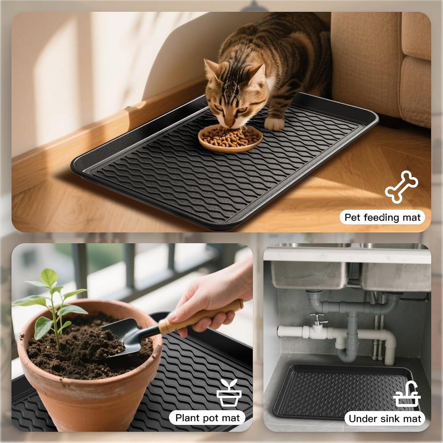 Boot Trays for Entryway, Multifunctional Shoe Mat with Cleaning Brush, Boot Tray for Shoes Plants Pots Pet Bowls
