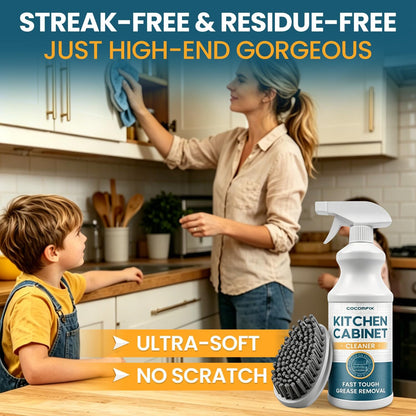 cocomfix Kitchen Cabinet Cleaner for Sticky Grease, Gentle Residue-Free Cabinet Degreaser for Wood, Painted & White Cabinets, Removes Grime, Fingerprints & Buildup, with Soft Scrub Brush, 32oz