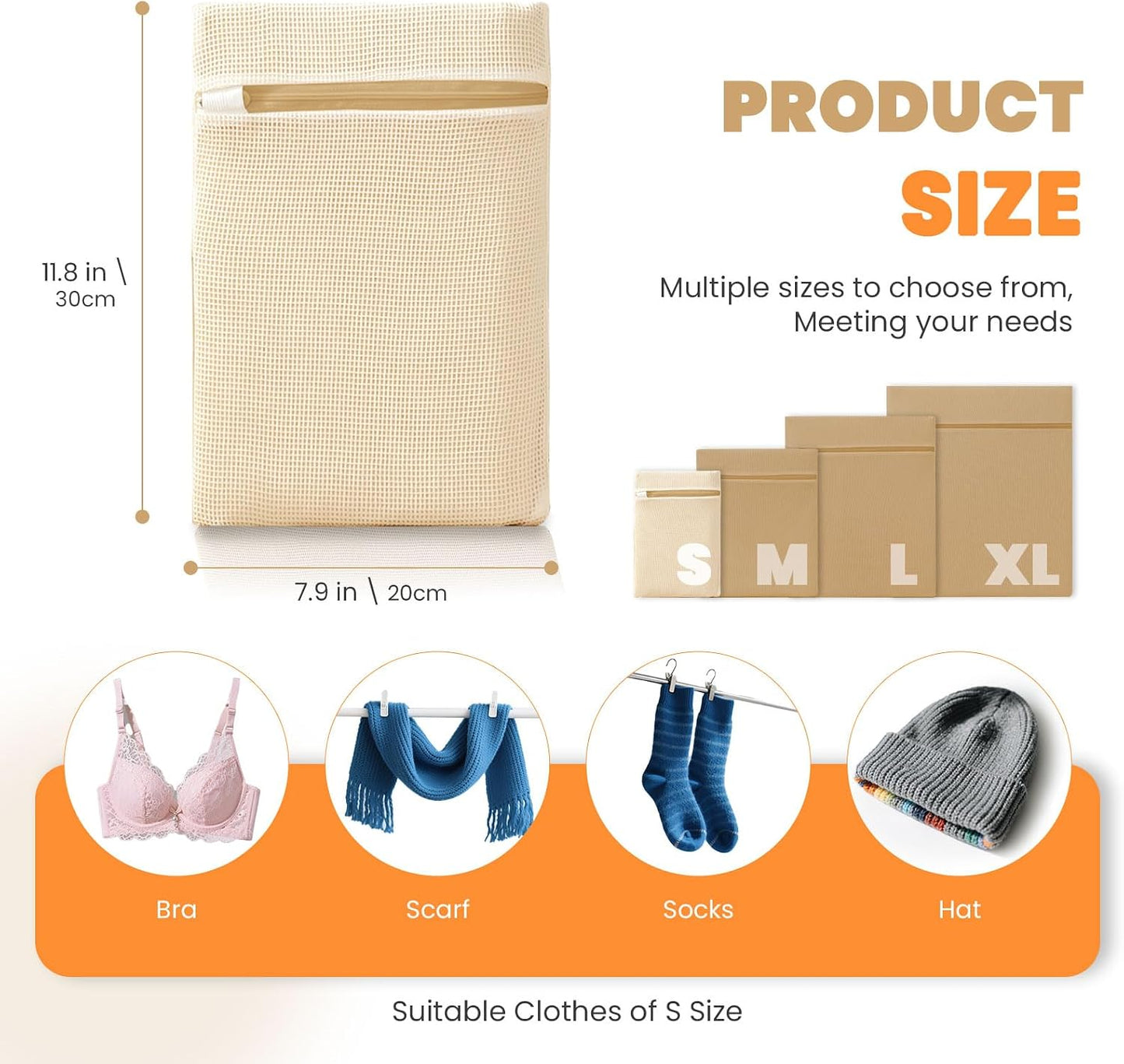 ABRRLO 4Pcs Cotton Mesh Laundry Bags for Delicates,Breathable Mesh Garment Bag for Washing Machine,Travel Wash Bags with Zipper for Bras,Underwear,Socks,Baby Clothes,Laundry Dorm Room Essentials(S)