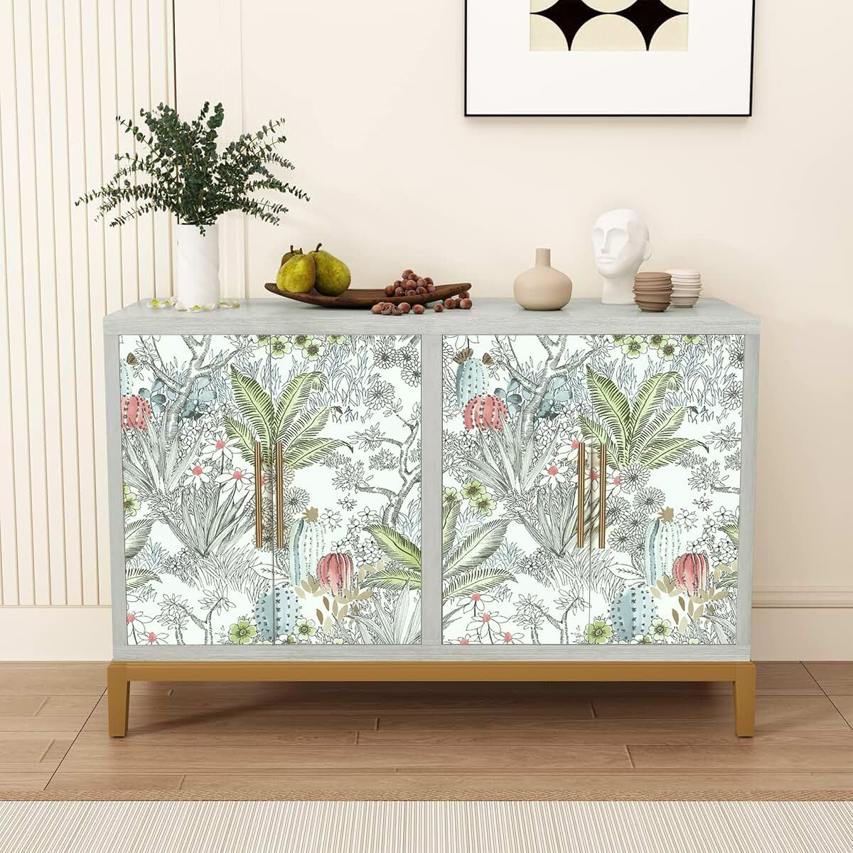Wudnaye Boho Peel and Stick Wallpaper Catus Wallpaper 17.7" x 118.1"Vintage Floral Wallpapers Peel and Stick Botanical Removable Wall Paper Boho Self Adhesive Contact Paper for Bathroom Cabinets