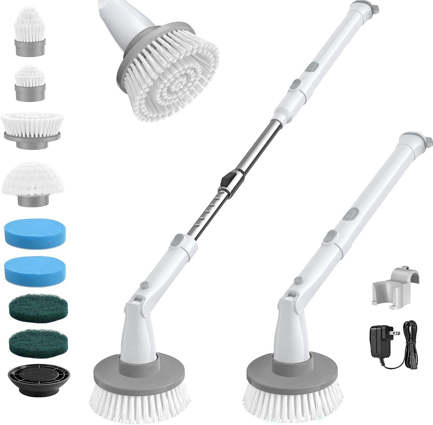 kHelfer Electric Spin Scrubber Kh8, Upgrade Cordless Shower Scrubber 8 Replacement Head, 1.5H Bathroom Scrubber Dual Speed, Shower Cleaning Brush with Extension Arm for Bathtub Tile Floor