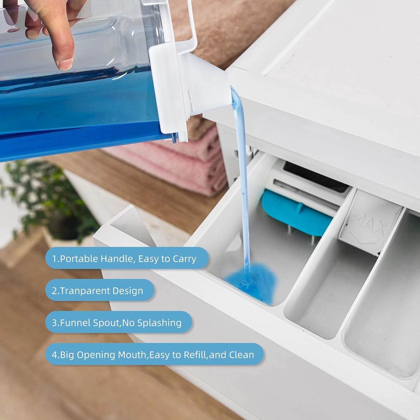 G2 GO2GETHER Laundry Detergent Container,2Pack -68oz Laundry Detergent Dispenser with 5 labels for Laundry Room, Laundry Scent Beads, Powder,Bleach,Soap,Fabric Softener Storage and Organization.