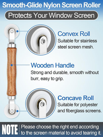 Screen Repair Kit - 3 in 1 Screen Tools Including Roller, 0.14in x 32.8ft Spline, Removal Hook for Replacing & Installing Door Window Screens