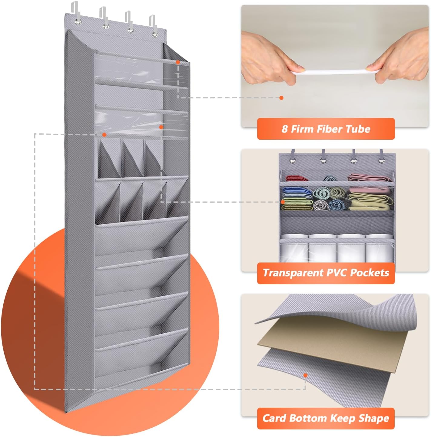 FENTEC 1 Pack Over-the-Door-Shoe-Organizers,Hanging Organizers with Large Pocket Shoe Holder Hanging Shoe Rack for Closet Shoe Organizer for Wall, Over Door Organizer with 15 Pockets Gray