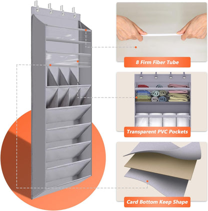 FENTEC 1 Pack Over-the-Door-Shoe-Organizers,Hanging Organizers with Large Pocket Shoe Holder Hanging Shoe Rack for Closet Shoe Organizer for Wall, Over Door Organizer with 15 Pockets Gray