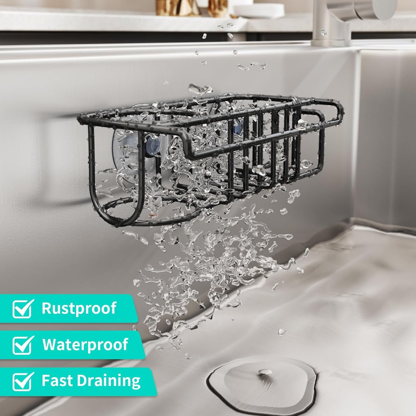 HapiRm 4 in 1 Sink Caddy Sponge Holder, SUS304 Stainless Steel Kitchen Brush Holder and Dish Cloth Hanger, Kitchen Organizers and Storage Essentials - Silver