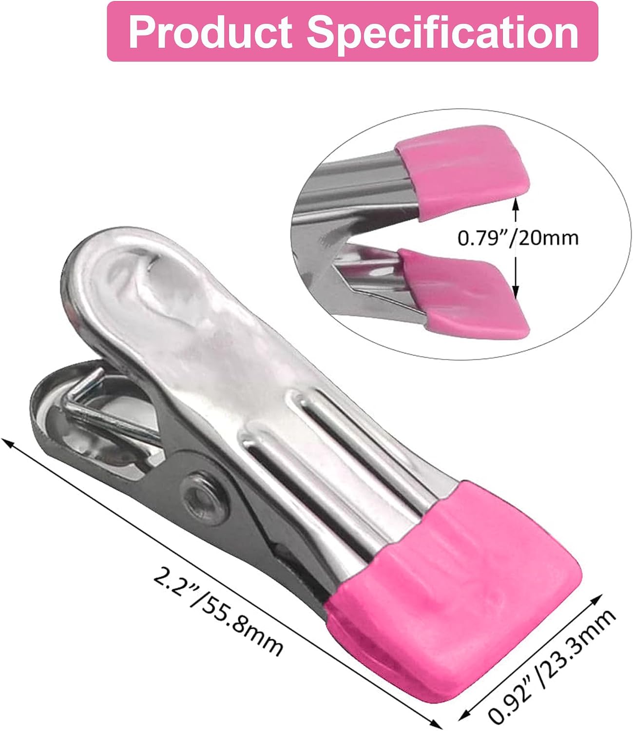 Clothes Hangers Heavy Duty 15Pack, 2.17 Inch Metal Clips, Clothespins for Photo Drying Clothesline Laundry Sock, Bag Clips for Food Kitchen Stainless Steel with Rubber,Pink