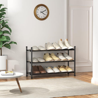 Uneviesyka Expandable Shoe Rack, 2 Tier Shoe Rack for Closet, Stackable Adjustable Standing Metal Shoe Shelf Organizer Storage, Small Shoe Racks for Front Door Entrance、Entryway(Black)