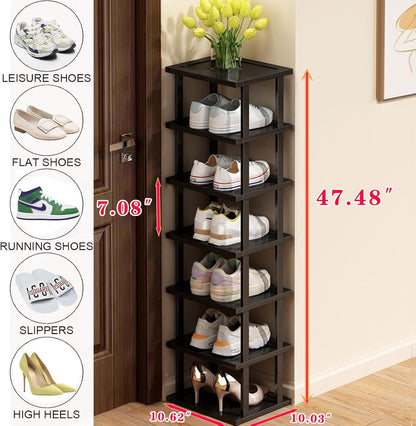 Vertical Shoe Rack - Tall Narrow Shoe Rack Organizer for Small Spaces,5 Tier Bamboo Shoen Shelf for Entryway,Closet,Corner,Doorway,Skinny Shoe Shelf Space Saving Shoe Storage,Free Stackable DIY
