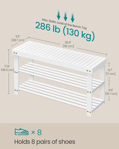 SONGMICS Shoe Rack Bench, 3-Tier Bamboo Shoe Storage Organizer, Entryway Bench, Holds Up to 286 lb, 11.3 x 27.6 x 17.8 Inches, for Entryway Bathroom Bedroom, Ink Black ULBS04H