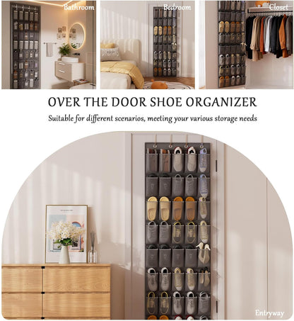 homyfort Over the Door Shoe Organizer, Hanging Shoe Rack Storage Holder with 24 Large Pockets for Closet Door, Men Women Kids Shoes, Cruise (Black)