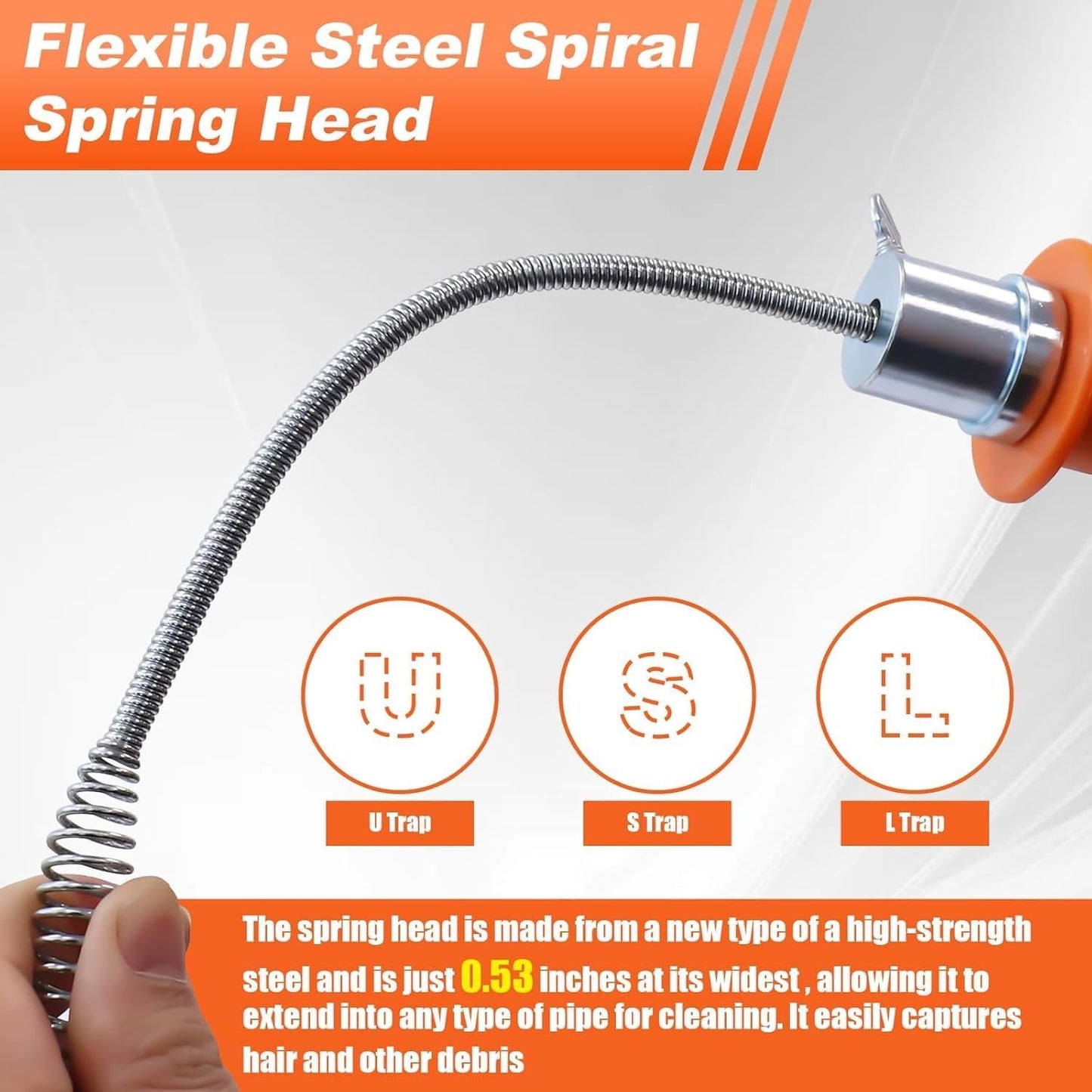 Drain Auger 33ft Drain Clog Remover with Drill Adapter, Flexible Plumbing Snake for Kitchen, Bathroom & Shower Sinks, Hair Clog Remover, Manual or Drill Powered, Full Set Included
