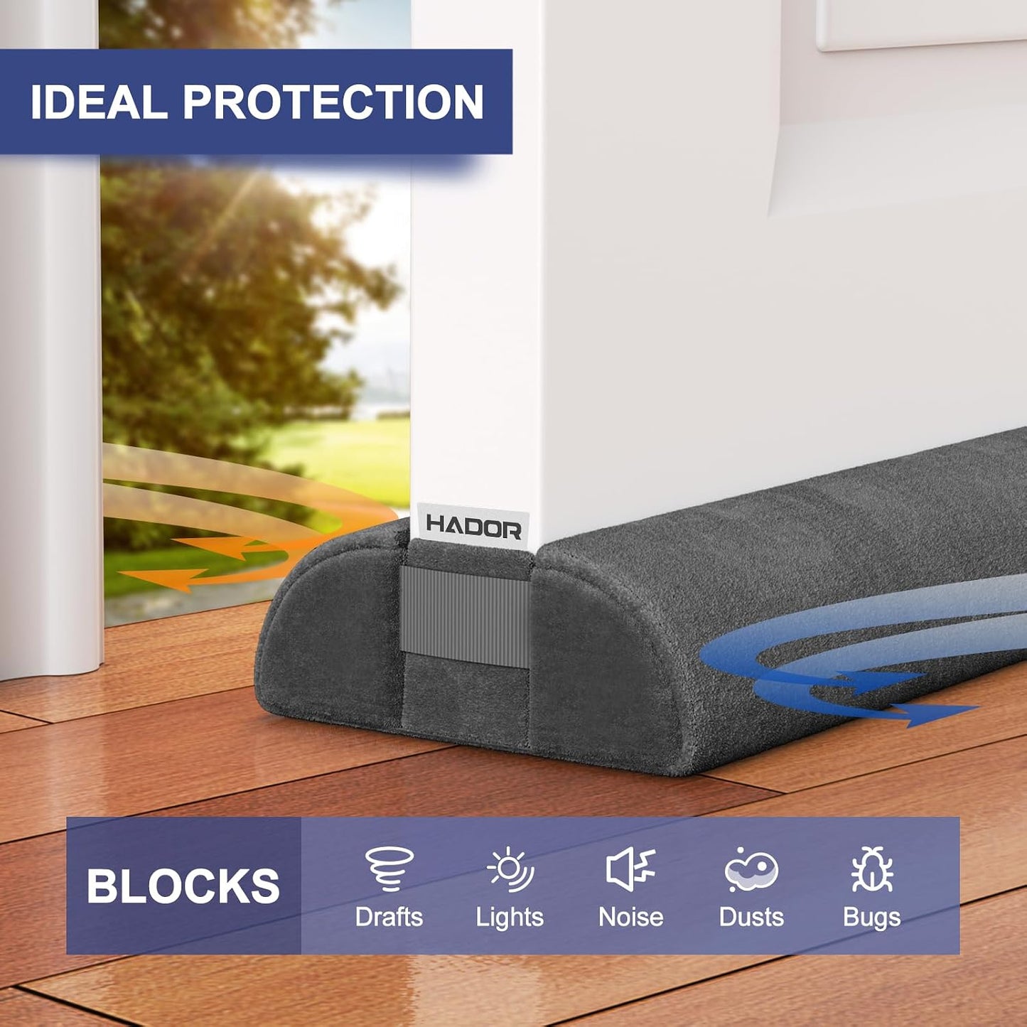 HADOR Door Draft Stopper for Bottom of Door, 36 Inch Under Draft Air Noise Light Blocker 30"- 36" Double Side Triangle Soundproof Sweep Filler Seal Gap up to 1.7" for Patio Sliding Door Guard, Grey