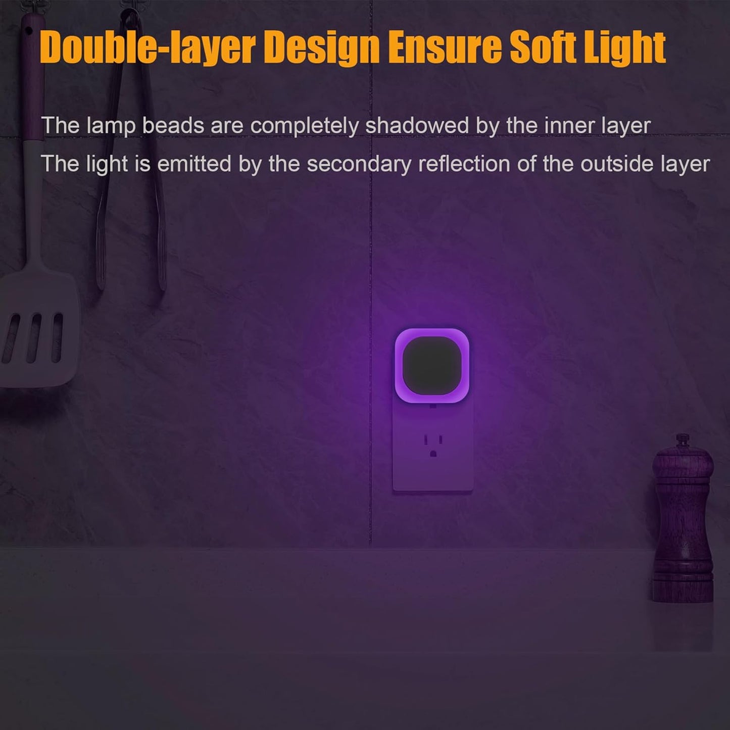 YUNLEX 2 Pack Red Night Light with Dusk to Dawn Sensor, Eye-Care Reflected Glow, 0% Blue Light True Red LED, 3-Level Brightness, Auto On/Off, Plug-in Nightlight for Sleep, Kids, Bedroom, Bathroom