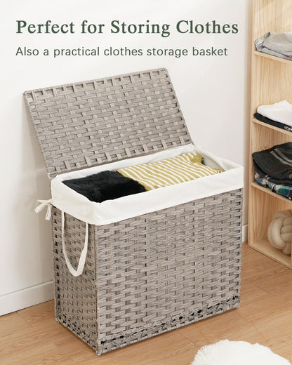 SETVSON Laundry Hamper with Lid Laundry Basket 132 L (35 Gal) Wicker Clothes Hamper, Handwoven Rattan Hamper with Handles and 4 Removable Liner Bags, 6 Mesh Bags for Laundry Bedroom Natural