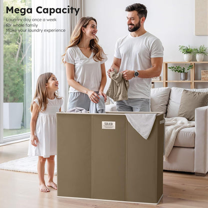 SOLEDI 180L Laundry Hamper 3 Section, Extra Large Laundry Hamper with Lid, Dirty Clothes Hamper with Sturdy Handle, Large Laundry Basket Organizer for Laundry Room, Bedroom, Hampers for Laundry