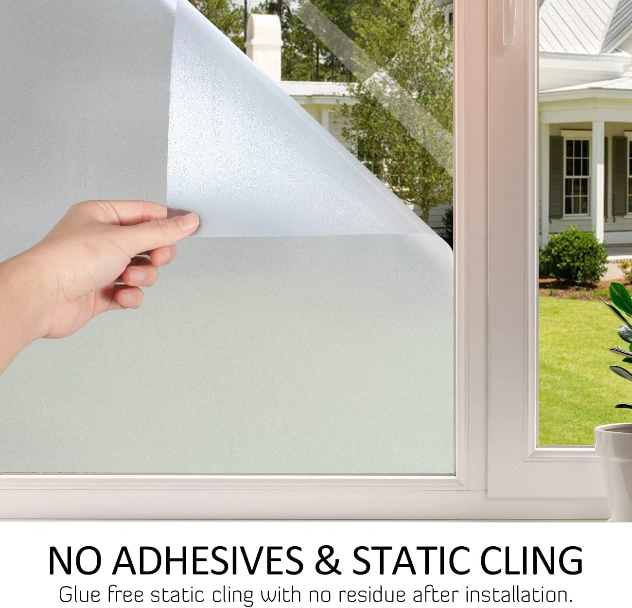HIDBEA Frosted Window Privacy Film Heat Control UV Blocking, Static Cling Non-Adhesive Reusable Door coverings for Bathroom Home Office (Frosted 17.5 Inch x 6.5 Feet)