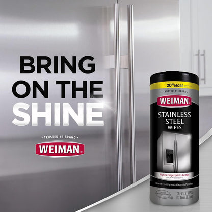 Weiman Stainless Steel Cleaner, 30 Count Wipes, Anti-Fingerprint, Removes Grease, Water Spots, Streaks & Residue, Polishing Cleaner Safe for Appliances, Chrome, Sinks & Grill Exteriors
